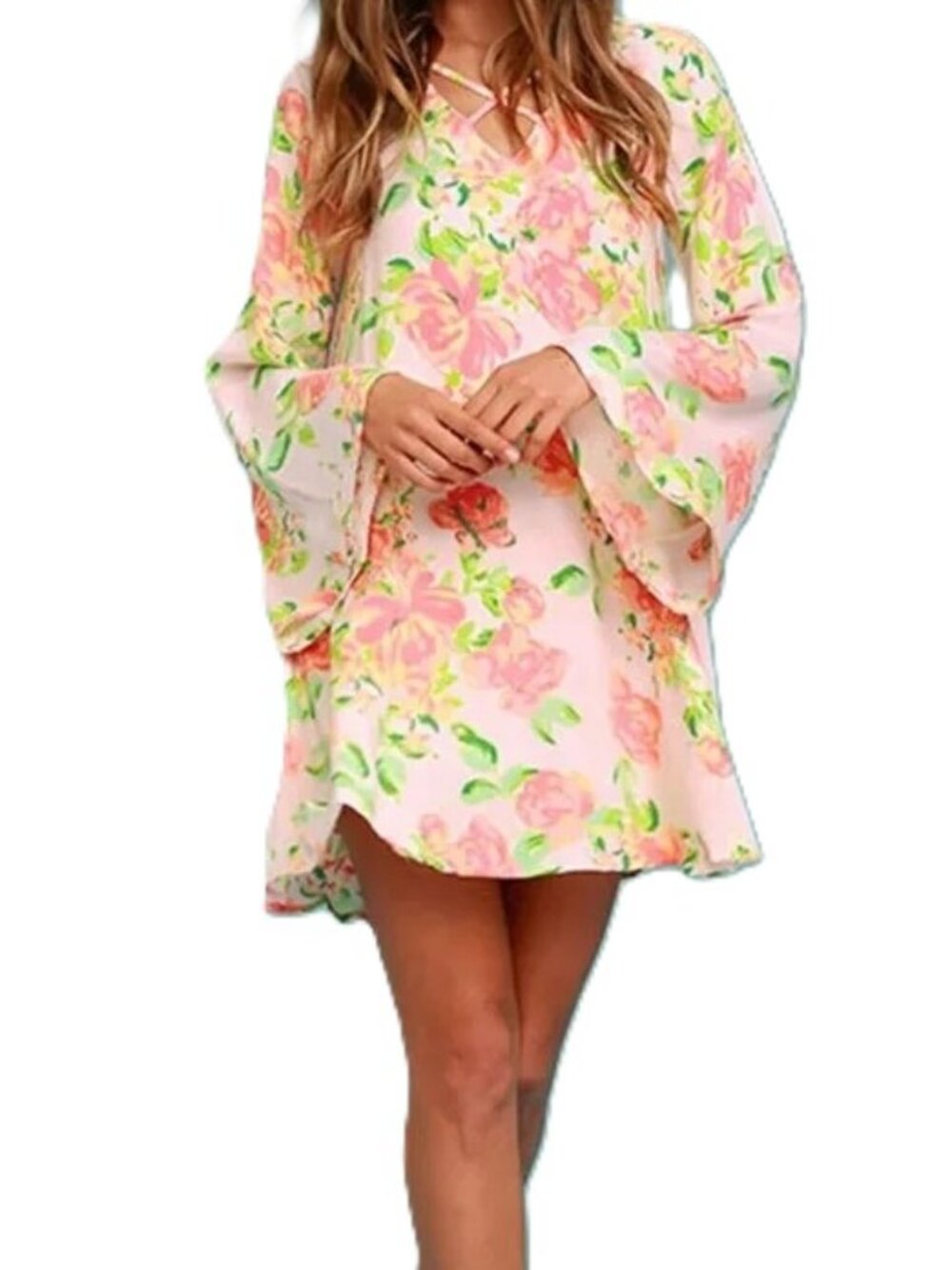 LULUS In High Spirits Blush Pink Floral Print Open Back Shift Dress Womens XS